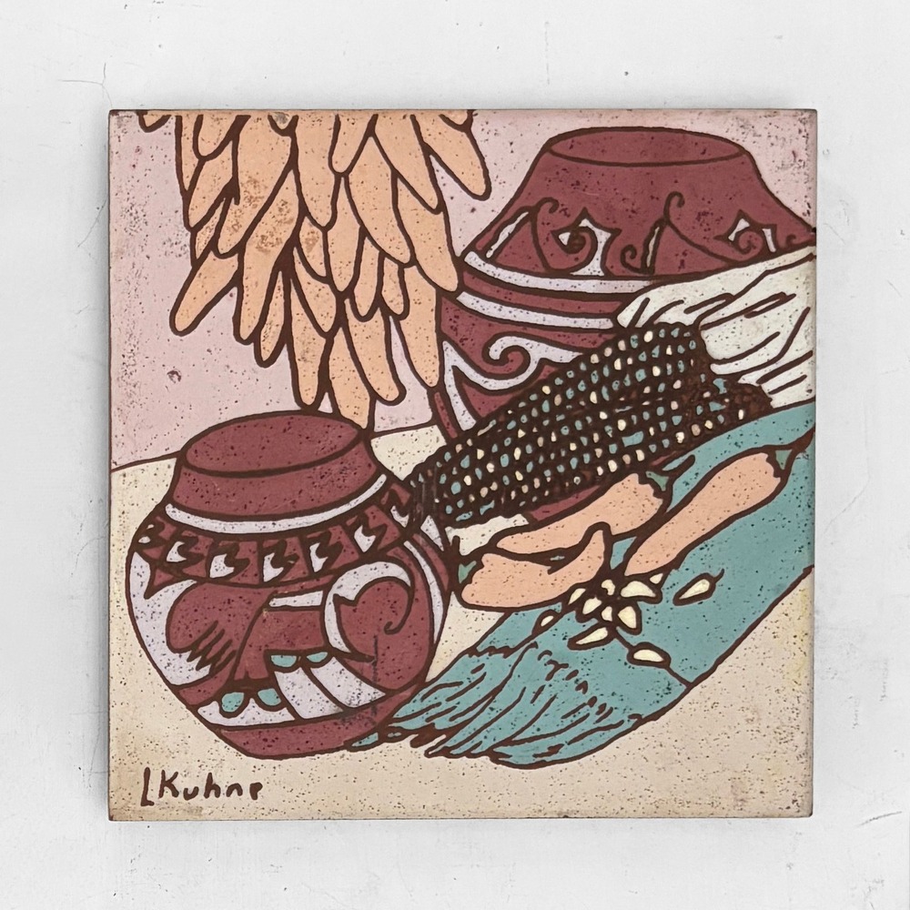 VTG 1984 Earthtones Southwestern 6" Tile Trivet by Leone Kuhne Native Decor